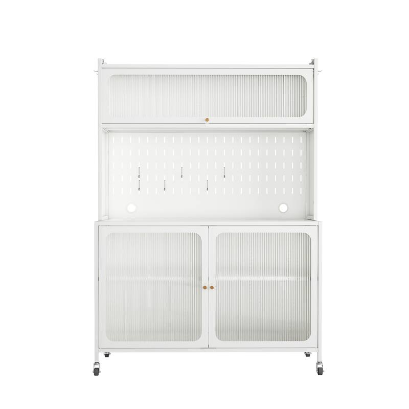 Kitchen Pantry Cabinet, Tall Storage Cabinet with Glass Doors & Adjustable Shelves, Cabinet Cupboard