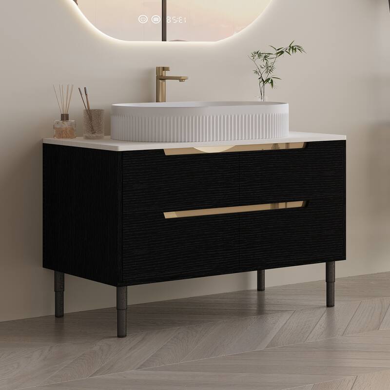36 inch Bathroom Vanity, Freestanding or Wall Mounted with Ceramic Integrated Sink & Soft-Close Drawers