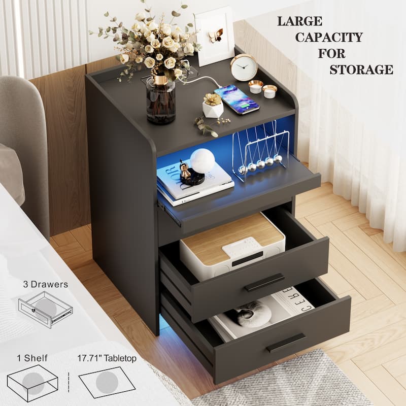 3 Drawer Nightstand With Light