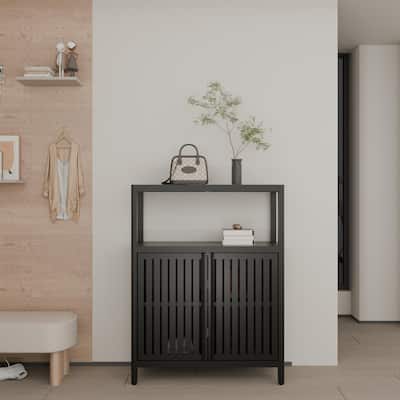 Black Large Capacity Bamboo Storage Cabinet Furniture For Living Room Bathroom Bamboo Storage Cabinet With Shelves
