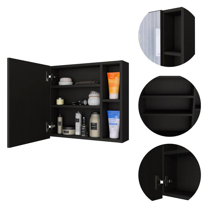 Medicine Cabinet with Mirror, Three Interior Shelves, Single Door, Two External Shelves - White Finish