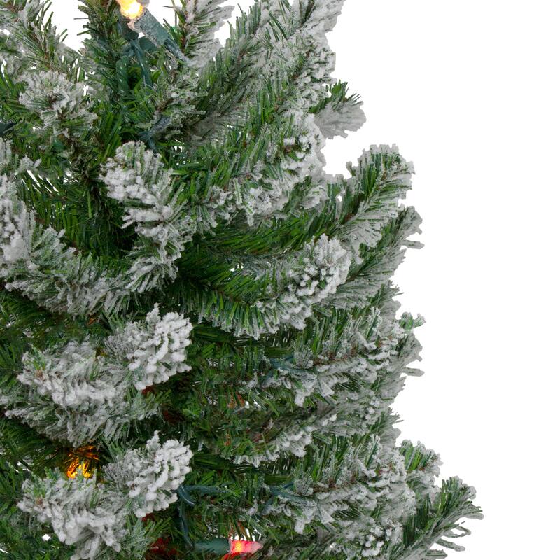 Set of 3 Flocked Alpine Artificial Christmas Trees 5' - Multi Lights - 5 Foot