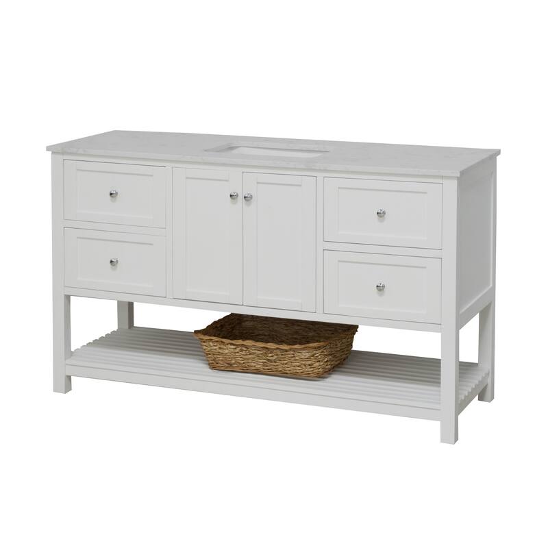KitchenBathCollection Lakeshore 60" Single Bathroom Vanity with Engineered Carrara Top