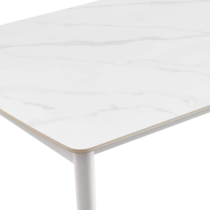 Rhodes 71 Inch Snowy Sintered Stone and Aluminum Indoor Outdoor Dining Table