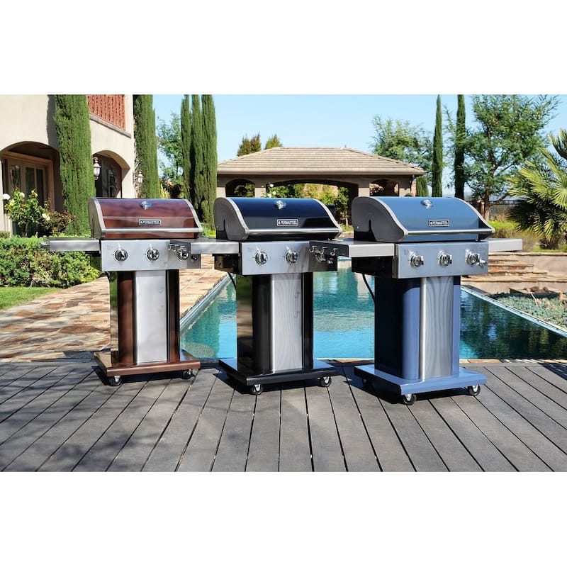 Permasteel 3-Burner Propane Gas Grill with Foldable Side Shelves