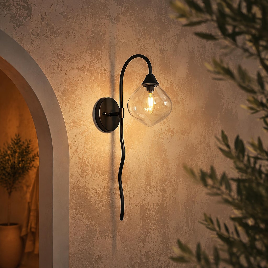 LALUZ Modern Black Wall Sconce Clear Frosted Glass Bathroom Vanity Light - W 5.9" x D 10.8" x H 21.9"