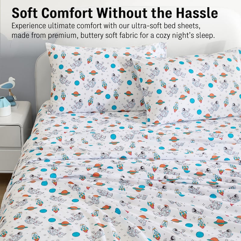 HLC.ME Printed Kids Bed Sheets - Patterned Bed Sheet Set - Wrinkle Resistant & Ultra Soft - For Mattresses up to 15 Inches Deep