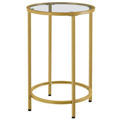 Yaheetech Round Accent Table Bedside Table with Metal Frame Glass Top