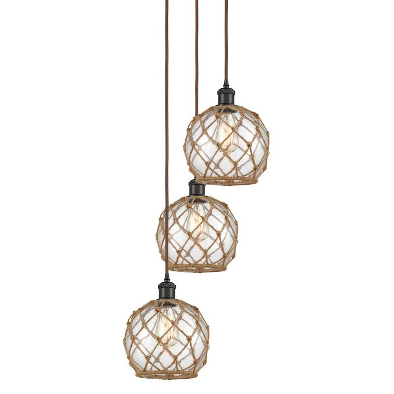 Innovations Lighting 113B-3P-31-15 Farmhouse Rope Pendant Farmhouse - Oil Rubbed Bronze / Clear Glass with Brown Rope