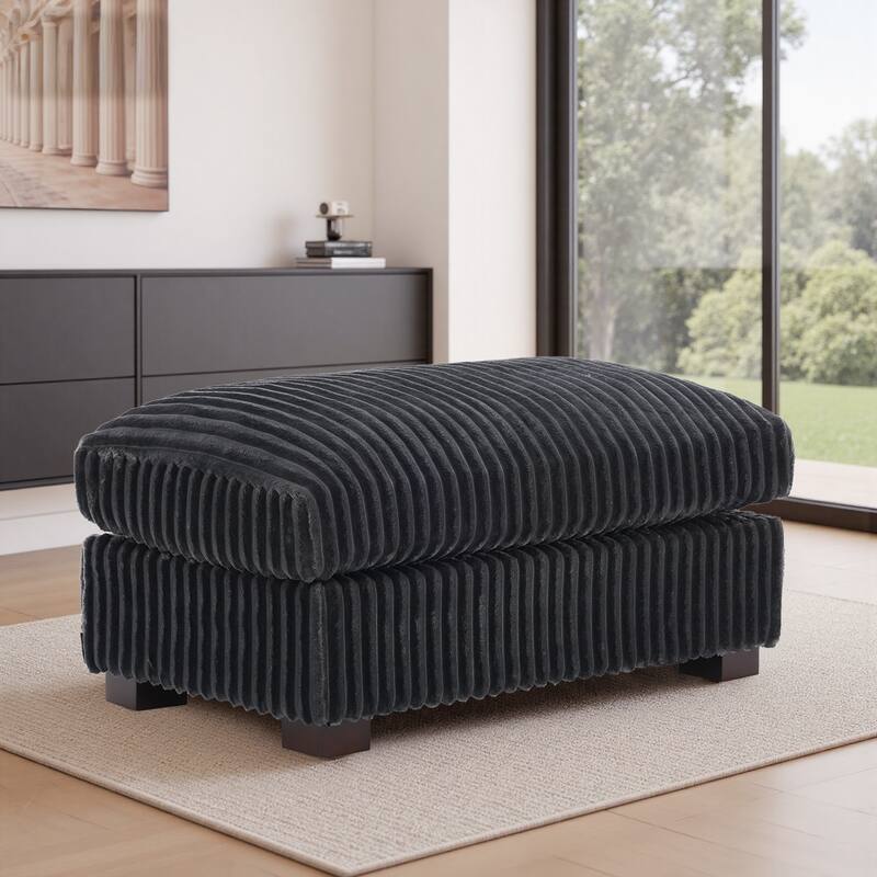 Modern Interior Rectangle Faux Fur Ottoman