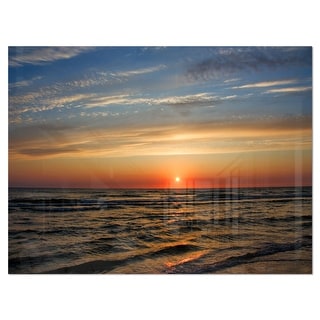 Red Sunset with Dark Ocean Waves - Seashore Glossy Metal Wall Art - Bed ...