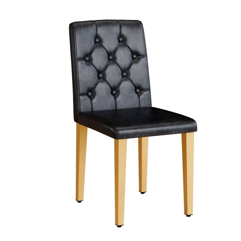 4-Pack Modern PU Dining Chairs with Ergonomic Buckle Backrest & Gold Metal Legs