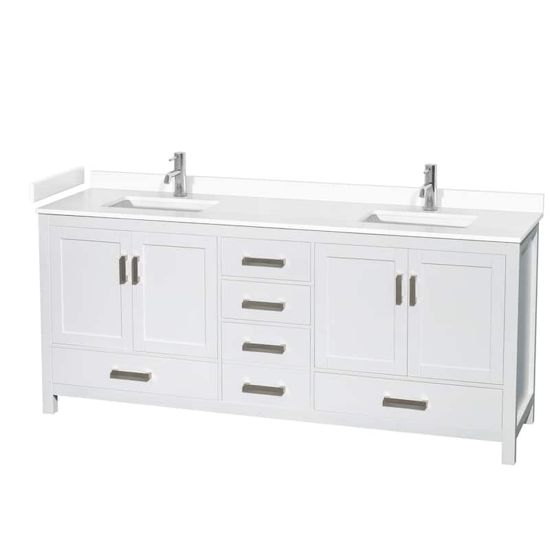 Wyndham Collection Sheffield 80" Double Bathroom Vanity, Carrara - White / White Cultured Marble Top / Brushed Chrome