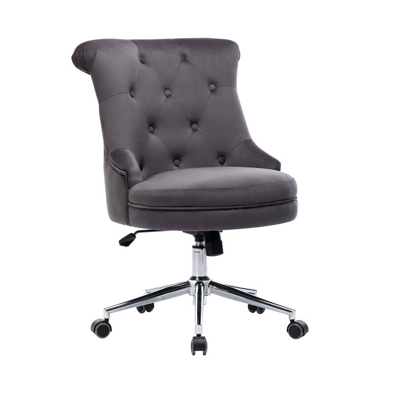 Porthos Home Itzel Velvet Desk Chair With Swivel, Wingback Design - Grey