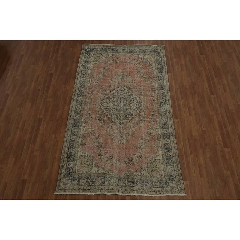 Hand Knotted Oriental 100% Wool Carpet Transitional Floral Pink Anatolian Area Rug - 9' 9'' X 5' 6''