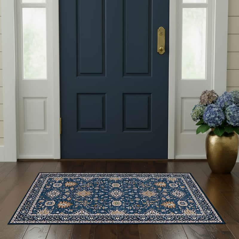 Laura Ashley Imagine Printed Chenille Washable Non-Slip Rugs - 26" x 45" - Navy Blue