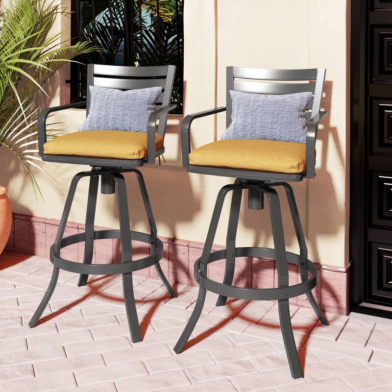 Pellebant Outdoor Patio Swivel Aluminum Bar Stools with Sunbrella Cushion - 18.51 in L x 18.51 in W x 45.28 in H