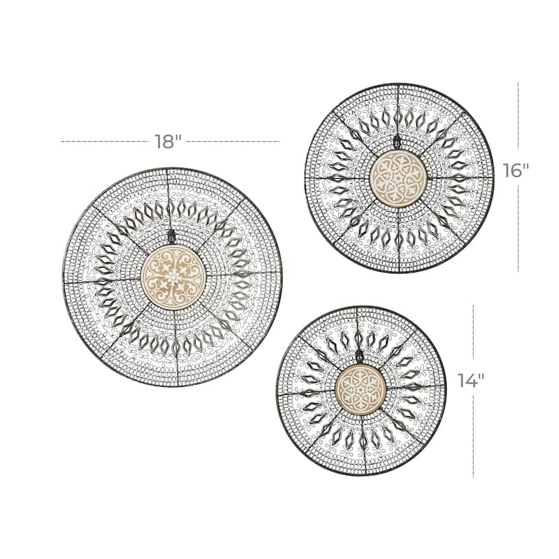 Metal Plate Handmade Wall Decor with Intricate Pattern - Set of 3 Black - Roche River Decor