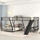 preview thumbnail 2 of 6, L-Shaped Twin over Full Bunk Bed with Twin Loft, Built-in Desk, Slide, Guardrails, Metal Frame, Space-Saving Design, Black
