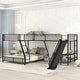 preview thumbnail 2 of 6, Metal Triple Bunk Bed Frame with Desk, Slide & Loftbed Attached, for 3