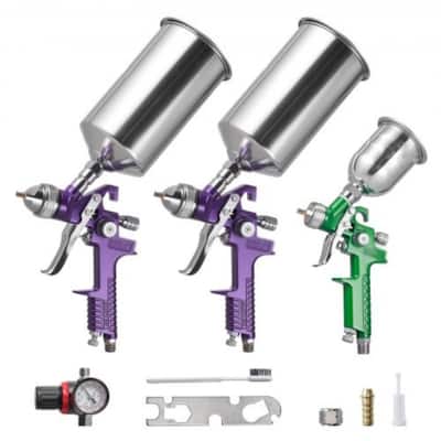 3-Piece Gravity Feed Spray Gun Set with Adjustable Nozzles and Paint Flow for Auto and DIY