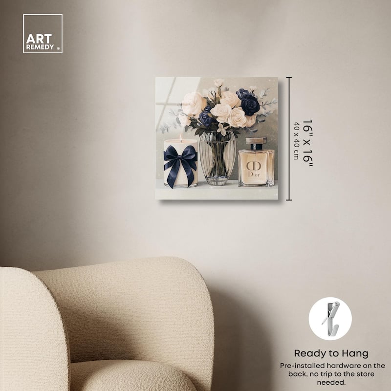 Ivory Perfume Flowers in Vase Acrylic by Art Remedy, Ready to Hang