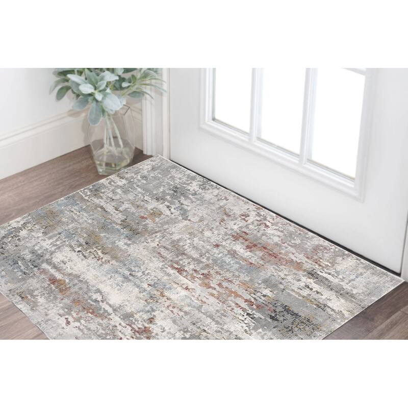 Abstract Modern Non Skid Woven Durable Area Rug - 36' X '27' X '1 - 36' X '27' X '1 - Gray and Ivory - Rectangle