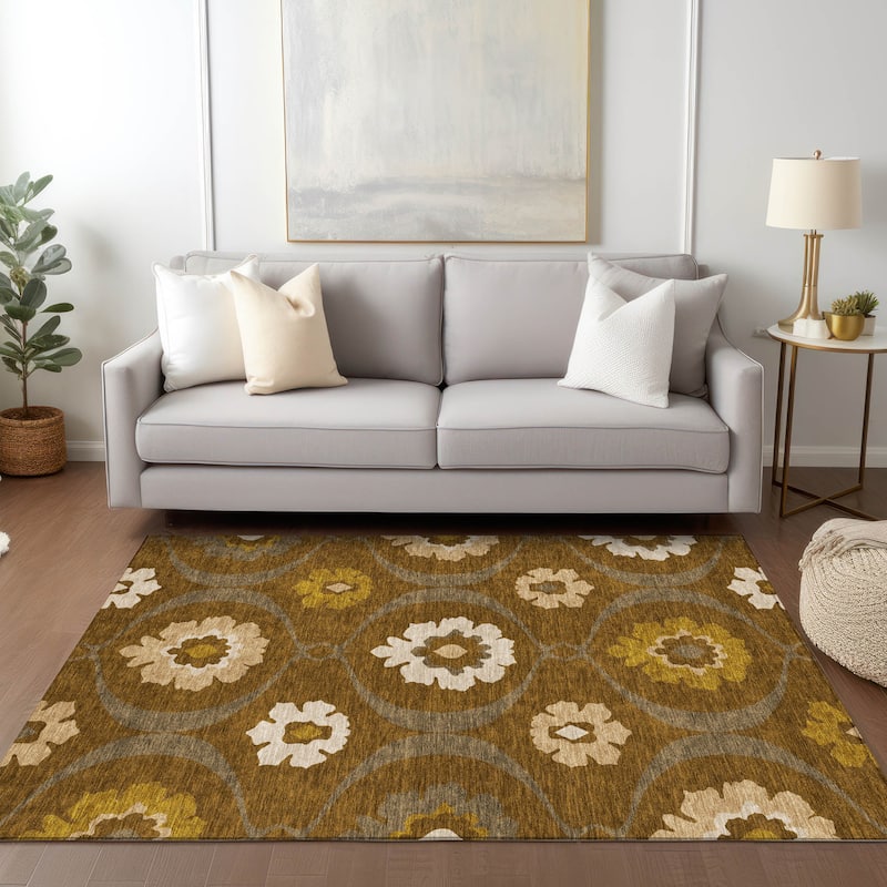 Machine Washable Indoor/ Outdoor Chantille Floral Geo Rug