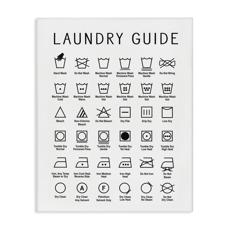 Stupell Minimal Laundry Guide Cleaning Chart Helpful Symbols Canvas Wall Art - White - 16 x 20