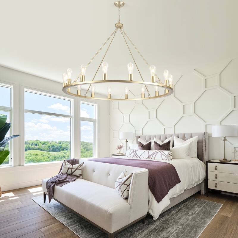 16-Light Farmhouse Chandelier , 47.24 In Wagon Wheel Chandelier for Dining Room Living Room Bedroom Kitchen