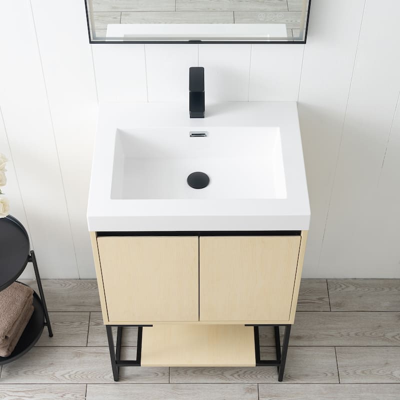 Freestanding Bathroom Vanity Set with Open Shelf & Acrylic Sink