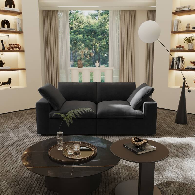 Linen Sectional Sofa Modern Upholstered Loveseat Couch - Black