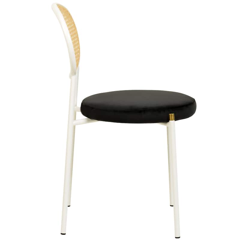 LeisureMod Euston Modern Dining Chair with Upholstered Velvet Seat - Wicker Back and White Stainless Steel Legs Accent Chair