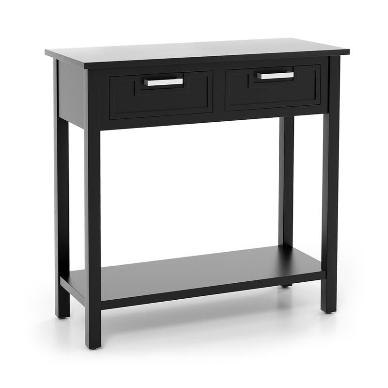 31.5" Rubber Wooden Entryway Console Table with Storage Drawers and Bottom Shelf for Living Room - 31.5" x 14" x 32" (L x W x H)