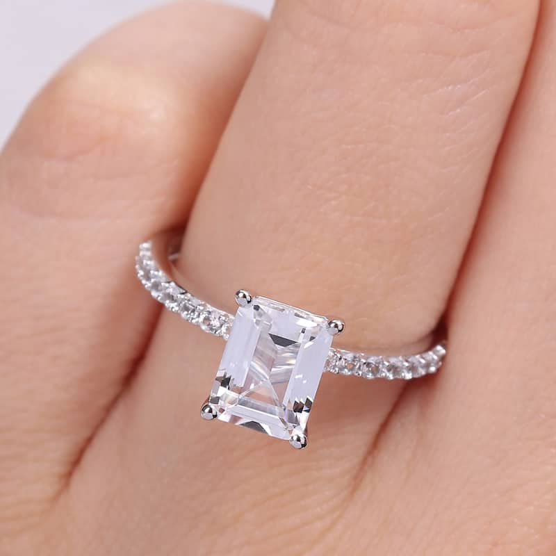 Miadora 2 1/3ct TGW Octagon-cut Created White Sapphire Engagement Ring in 10k White Gold