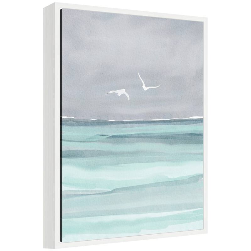 Kate and Laurel Sylvie Sea and Seagulls Framed Canvas by Nikita Jariwala - White