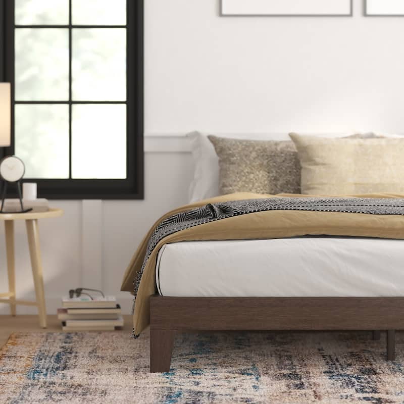 Wood Platform Bed with 14 Wooden Support Slats