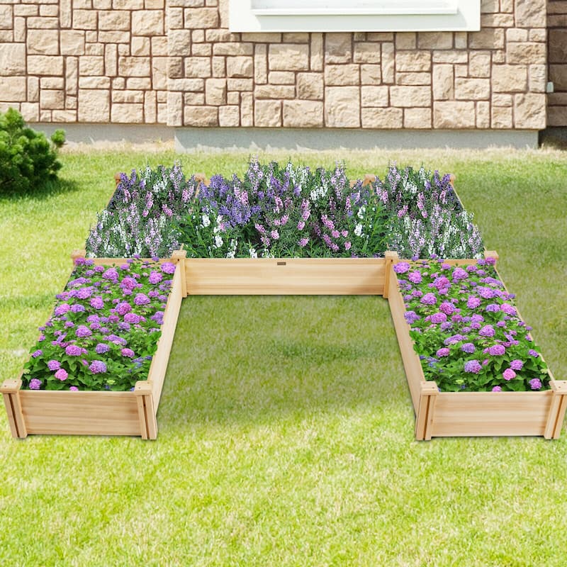 Gymax Raised Garden Bed 92.5x95x11in Wooden Garden Box Planter