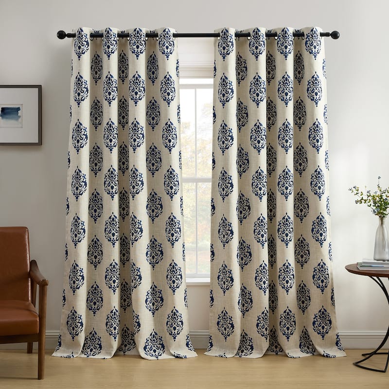 Navara Medallion Room Darkening Window Curtain - 52" W X 84" L - Navy