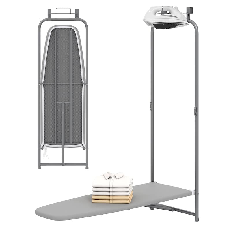 Over The Door Foldable Ironing Board with Iron Holder Space Saving Laundry Room Organizer - 42” x 17” x 50”