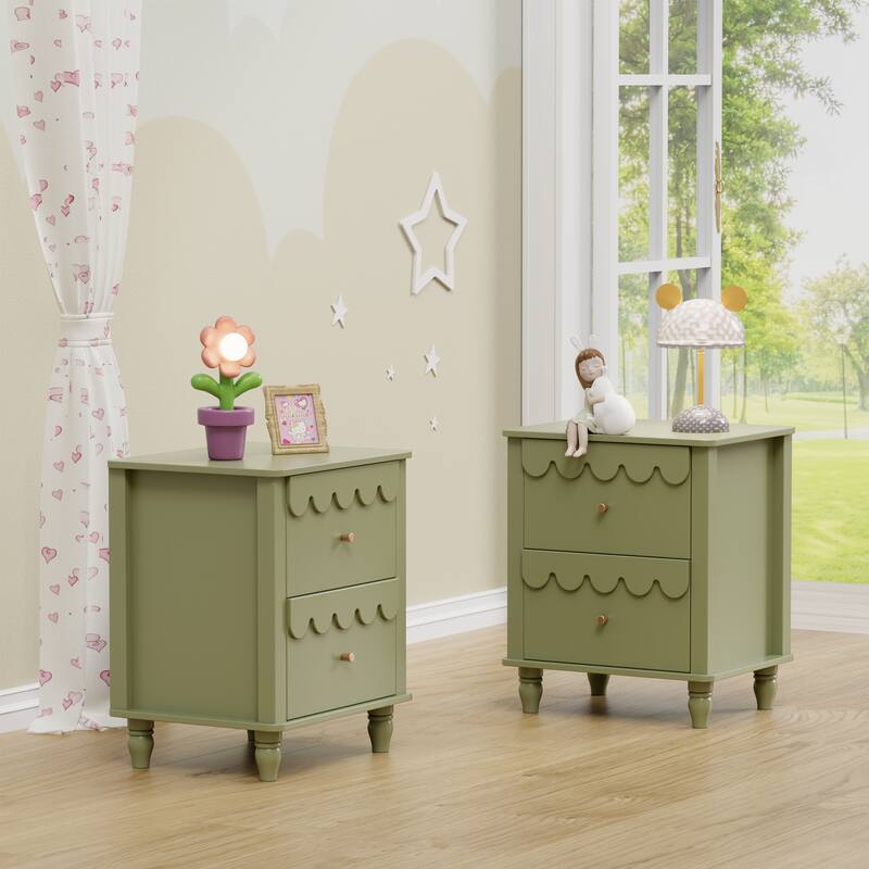 2 Drawers Nightstand Curved Design Cloud Bedside Table