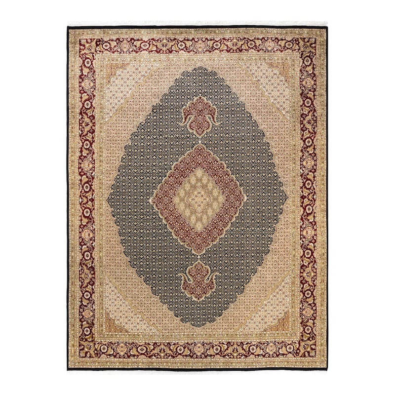 Overton Hand Knotted Wool Vintage Inspired Traditional Mogul Black Area Rug - 9 x 12