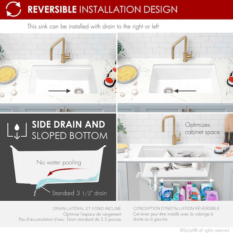 STYLISH Dual Mount 28" Single Bowl Composite Granite Kitchen Sink - 28" x 18" x 9.5"
