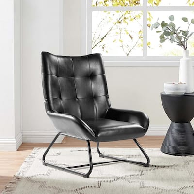 Glitzhome 35.5"H Leatherette Wingback Accent Chair With Metal Legs