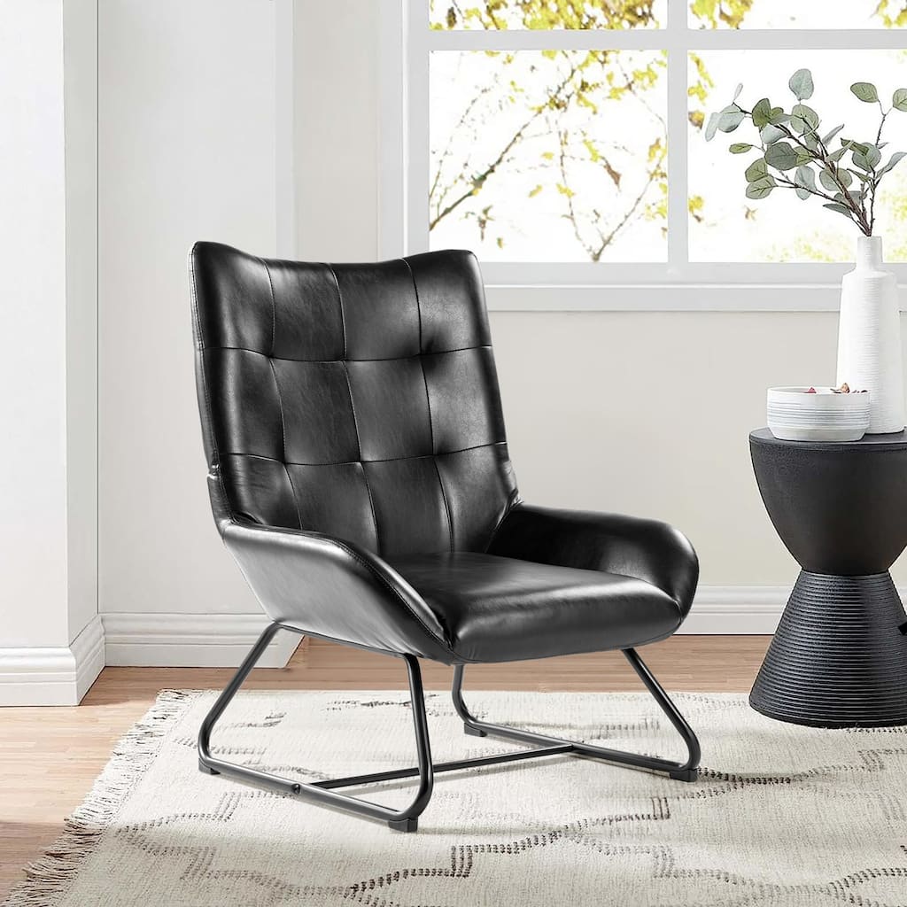Glitzhome 35.5"H Leatherette Wingback Accent Chair With Metal Legs