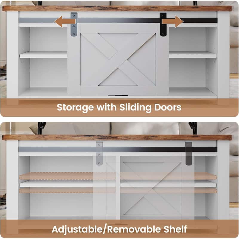 Coffee Table Lift Top Square Center Table Barn Door Adjustable Shelves