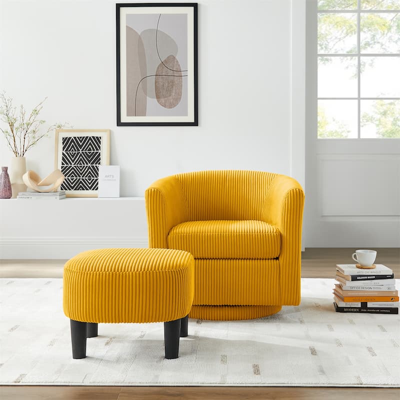 Corduroy Swivel Accent Chair with Ottoman