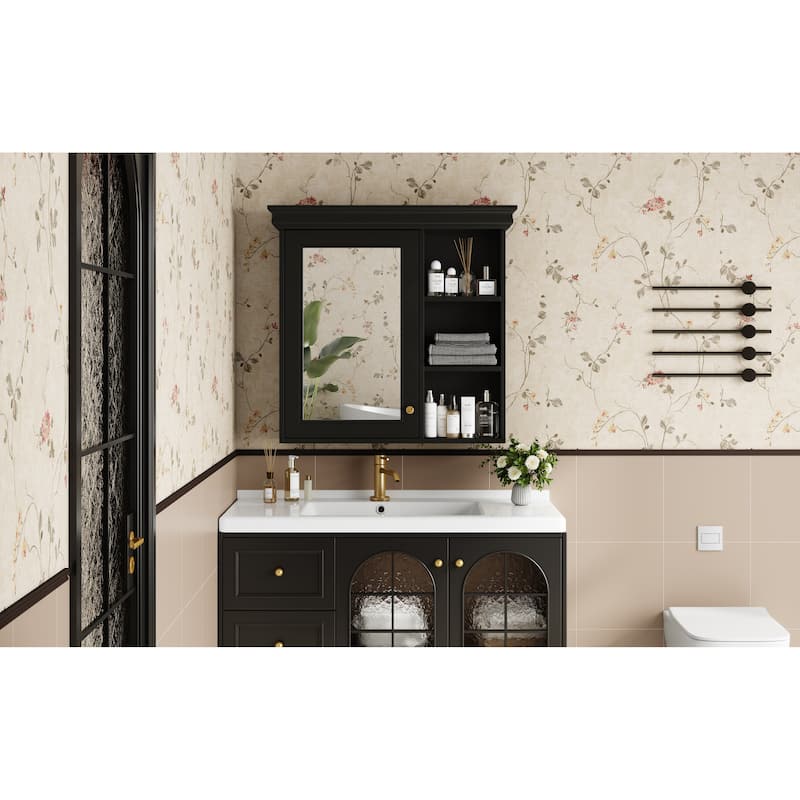 30"x 28"Bathroom Medicine Cabinet with Mirror, Wall Mounted Mirror Cabinet with Storage Organizer, Over the Toilet