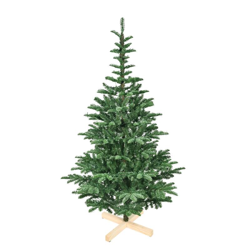 5ft Pre-Lit Christmas Tree with 200 Warm White LED Lights, 403 PE+PVC Tips,Realistic Layered Look,Unique Wooden Base