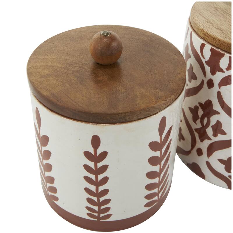 Ceramic Floral Canisters with Wood Lids - Set of 3 Red - Roche River Decor